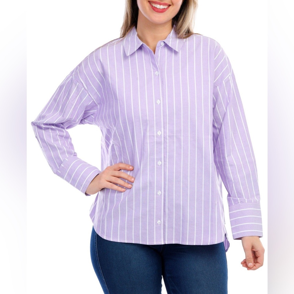 Nine West Lavender Striped Button Down Shirt